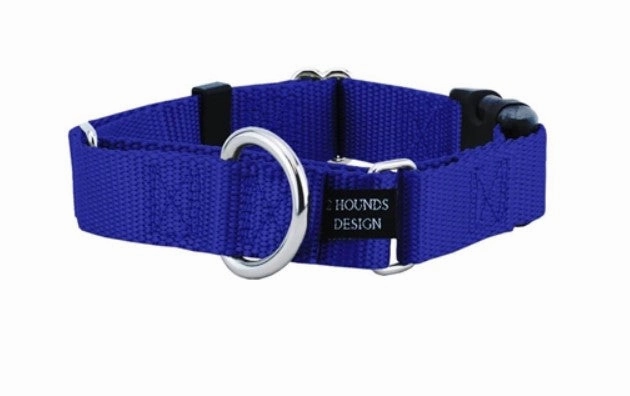 2 Hounds Design 1 Wide Solid Colored Buckle Martingale COMBO Collar - Black -