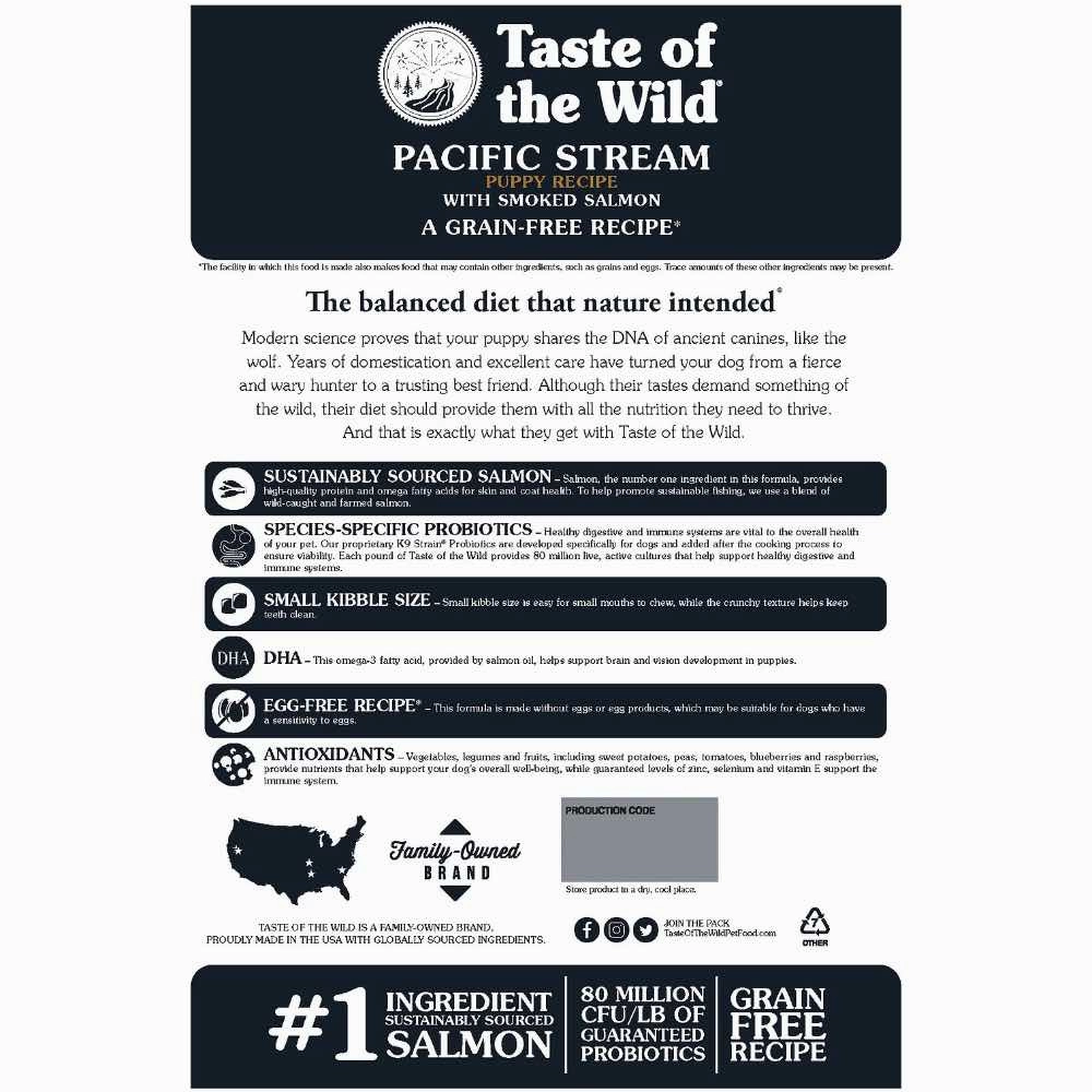 'BUNDLE DEAL/FREE TREAT': Taste of the Wild Pacific Stream PUPPY with Smoked Salmon Grain Free Dry Dog Food