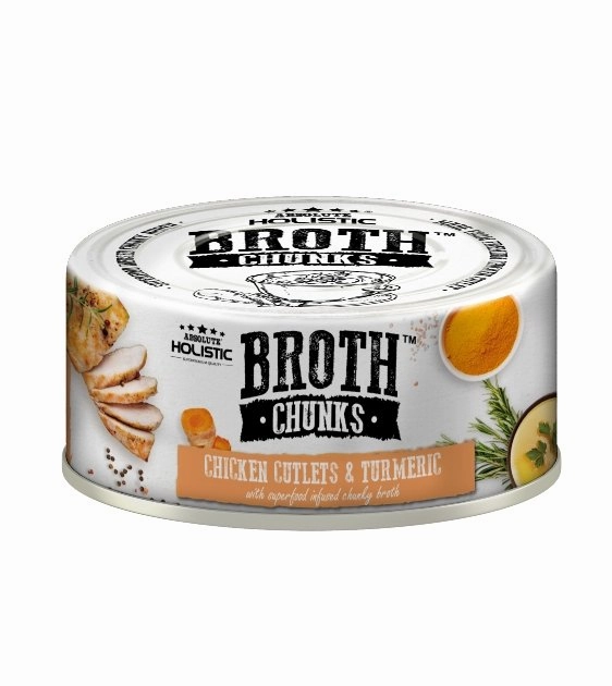 Absolute Holistic Broth Chunks (Chicken Cutlets & Turmeric) Wet Cat & Dog Food dog hygiene,clean pet