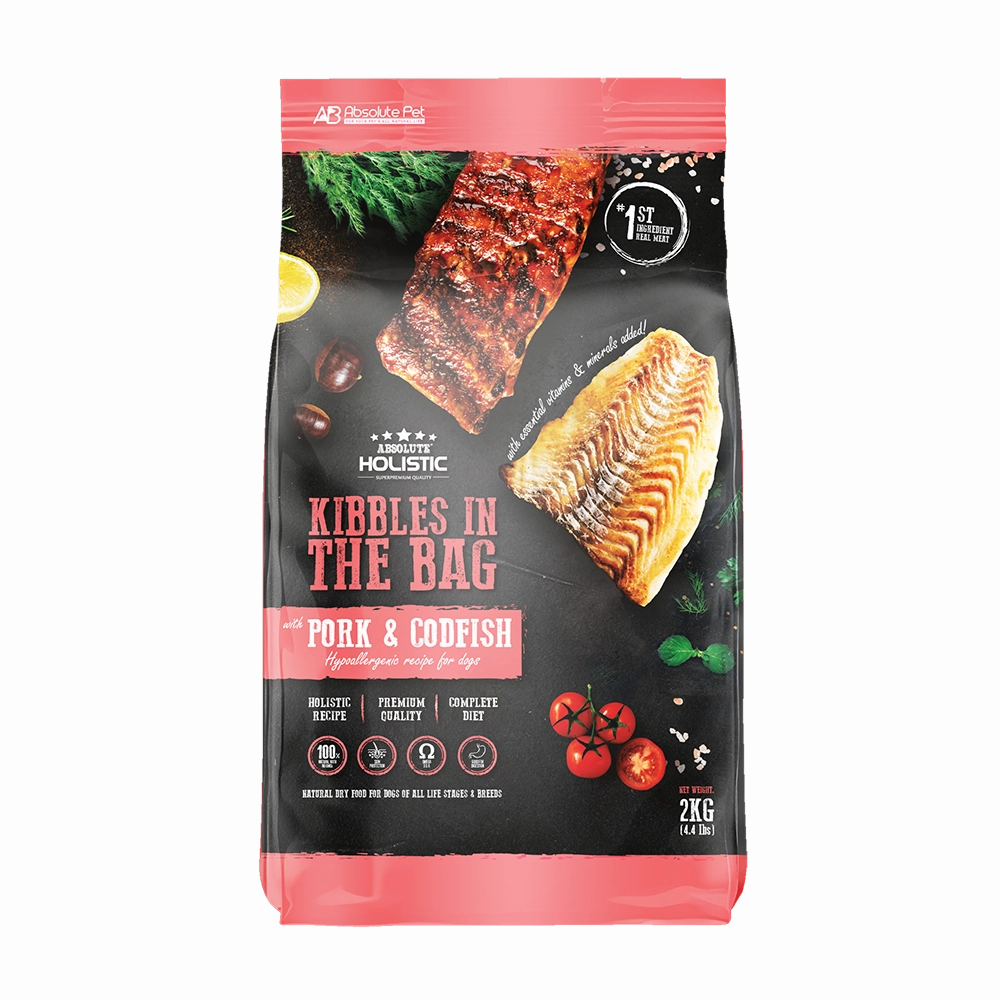 Absolute Holistic Dog Kibbles In The Bag Pork & Codfish 2kg