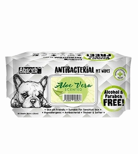 Absorb Plus Antibacterial Alcohol & Paraben Free Pet Wipes (Aloe Vera, 80pcs) odor remover,dog cleaning