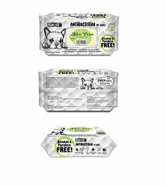Absorb Plus Antibacterial Alcohol & Paraben Free Pet Wipes (Aloe Vera, 80pcs)