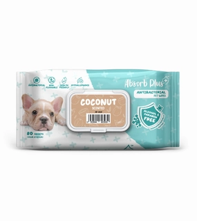 Absorb Plus Antibacterial Alcohol & Paraben Free Pet Wipes (Coconut, 80pcs) odor remover,dog cleaning