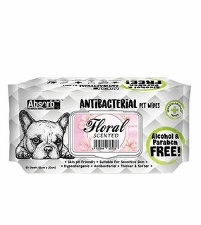 Absorb Plus Antibacterial Alcohol & Paraben Free Pet Wipes (Floral, 80pcs) odor remover,dog cleaning