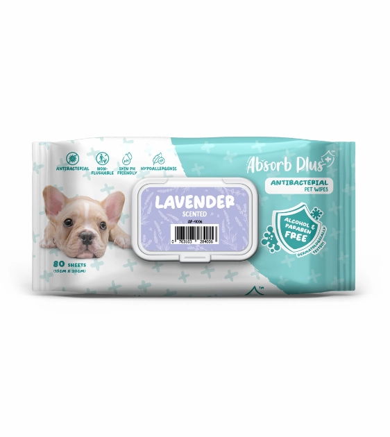 Absorb Plus Antibacterial Alcohol & Paraben Free Pet Wipes (Lavender, 80pcs) odor remover,dog cleaning