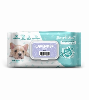 Absorb Plus Antibacterial Alcohol & Paraben Free Pet Wipes (Lavender, 80pcs) odor remover,dog cleaning