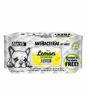 Absorb Plus Antibacterial Alcohol & Paraben Free Pet Wipes (Lemon, 80pcs) odor remover,dog cleaning