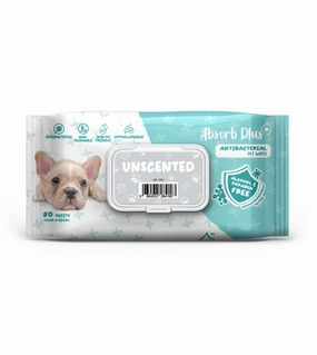 Absorb Plus Antibacterial Alcohol & Paraben Free Pet Wipes (Unscented, 80pcs) odor remover,dog cleaning