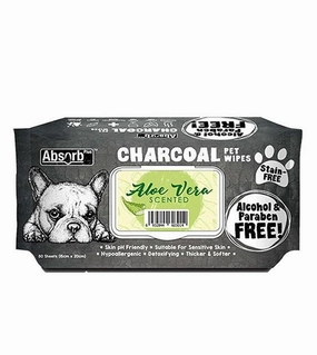 Absorb Plus Charcoal Alcohol & Paraben Free Pet Wipes (Aloe Vera, 80pcs) odor remover,dog cleaning