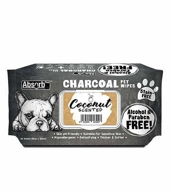 Absorb Plus Charcoal Alcohol & Paraben Free Pet Wipes (Coconut, 80pcs) odor remover,dog cleaning