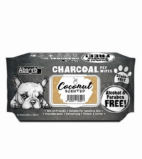 Absorb Plus Charcoal Alcohol & Paraben Free Pet Wipes (Coconut, 80pcs) odor remover,dog cleaning