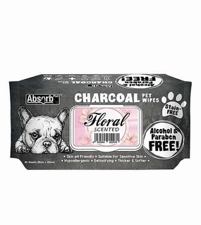 Absorb Plus Charcoal Alcohol & Paraben Free Pet Wipes (Floral, 80pcs) odor remover,dog cleaning