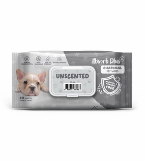 Absorb Plus Charcoal Alcohol & Paraben Free Pet Wipes (Unscented, 80pcs) odor remover,dog cleaning