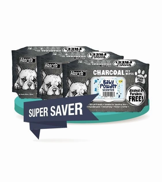 Absorb Plus Charcoal Wipes For Dogs & Cats 80pc (3-Pack Saver Bundle) odor remover,dog cleaning