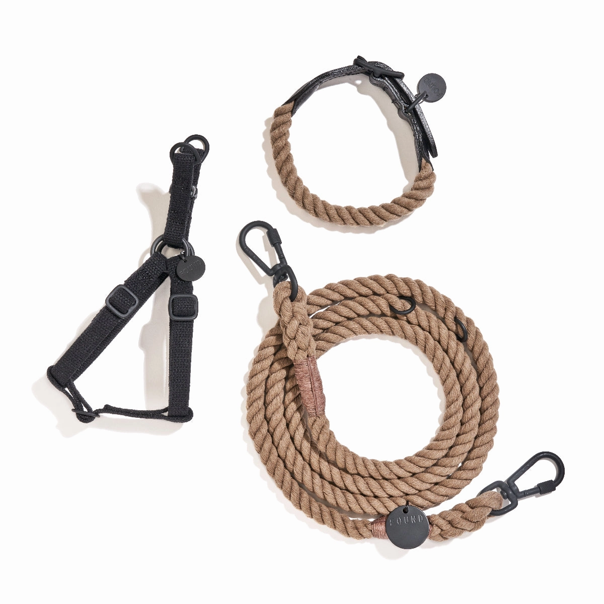 Adjustable Cotton Rope Dog Leash Matte Black/Natural