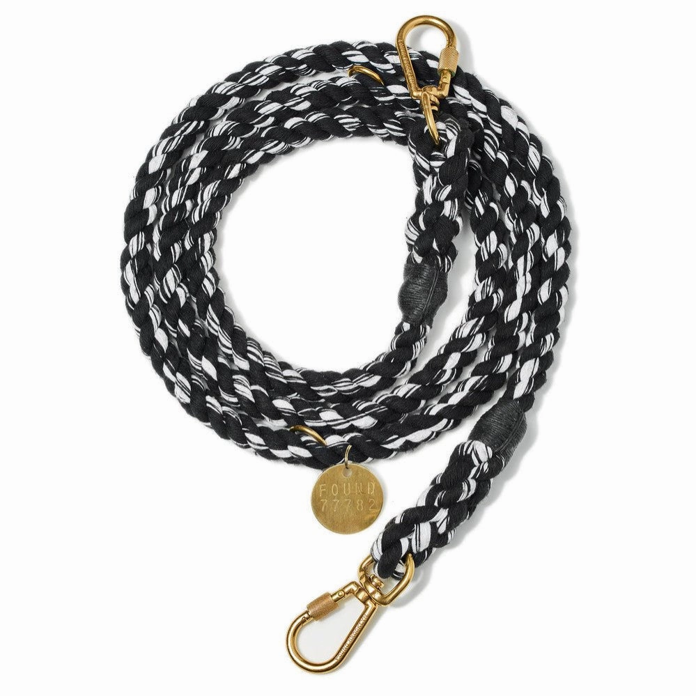Adjustable Up-Cycled Rope Dog Leash Black/White dog mixer,pet meal booster