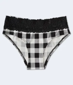 Aeropostale Womens' Buffalo Plaid Lace-Trim Hipster -  - Size XL - Cotton - Teen Fashion & Clothing Black Aeropostale