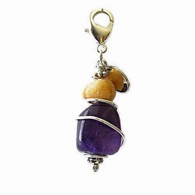 Amber And Amethyst Healing Dog Collar Charm Beaded Bottom Pawmulet dog collar charm,pet tag
