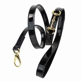 Belmont Collection Dog Leash Black Patent/Gold