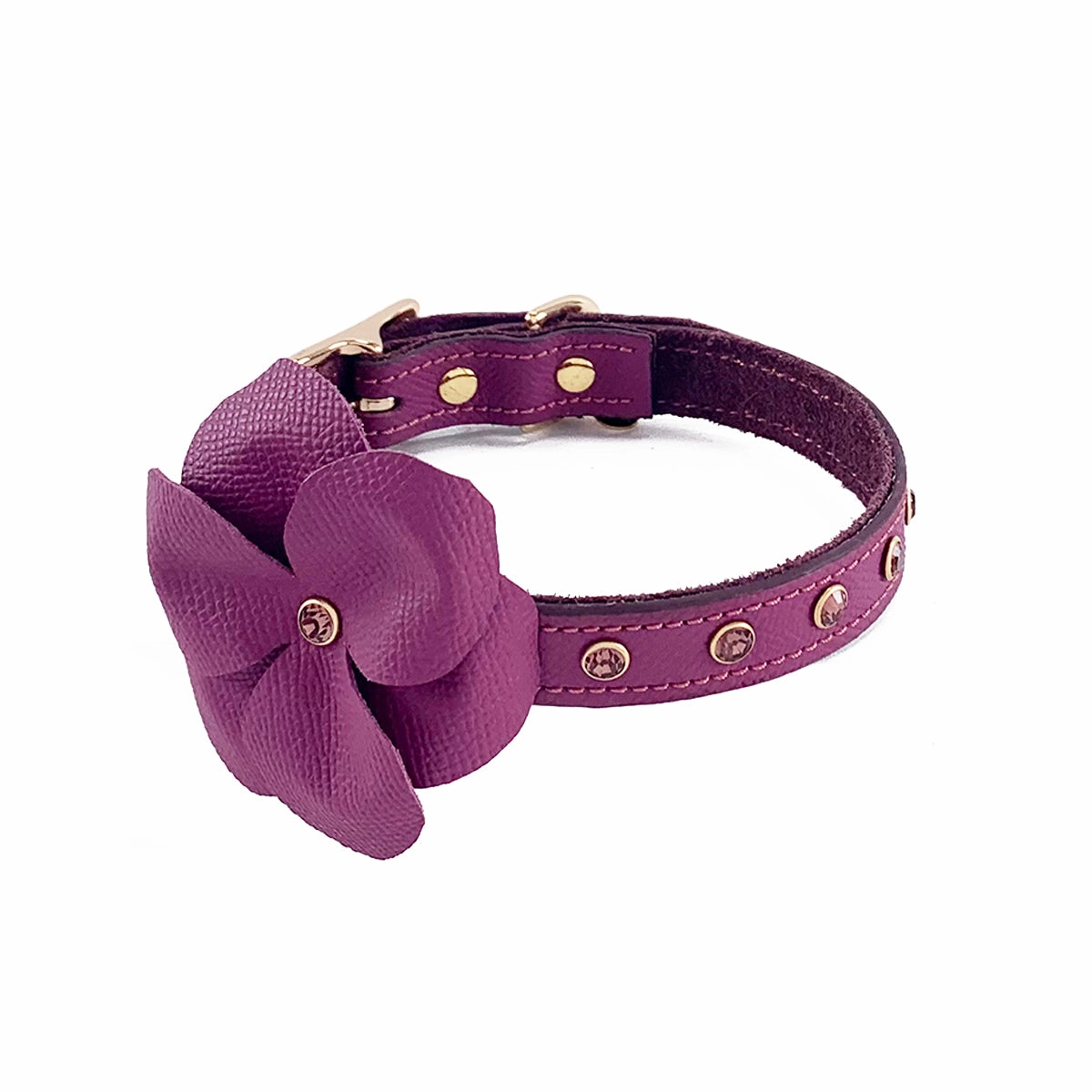 Beverly Classic Rhinestone Leather Dog Flowerette Slider Amethyst