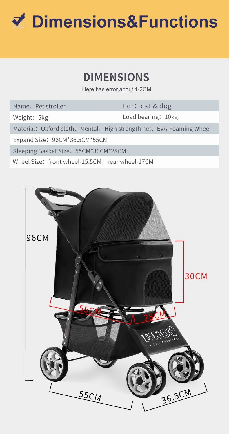 BNDC 102 Pram & Stroller For Dogs & Cats (Black)