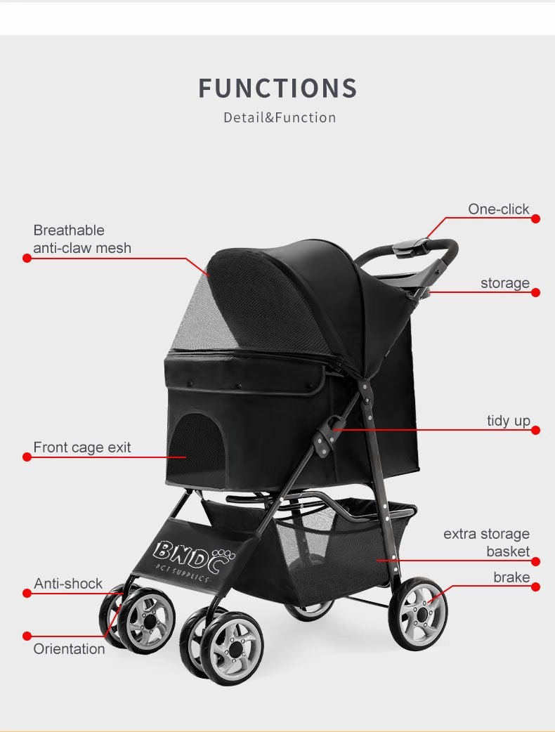BNDC 102 Pram & Stroller For Dogs & Cats (Black)