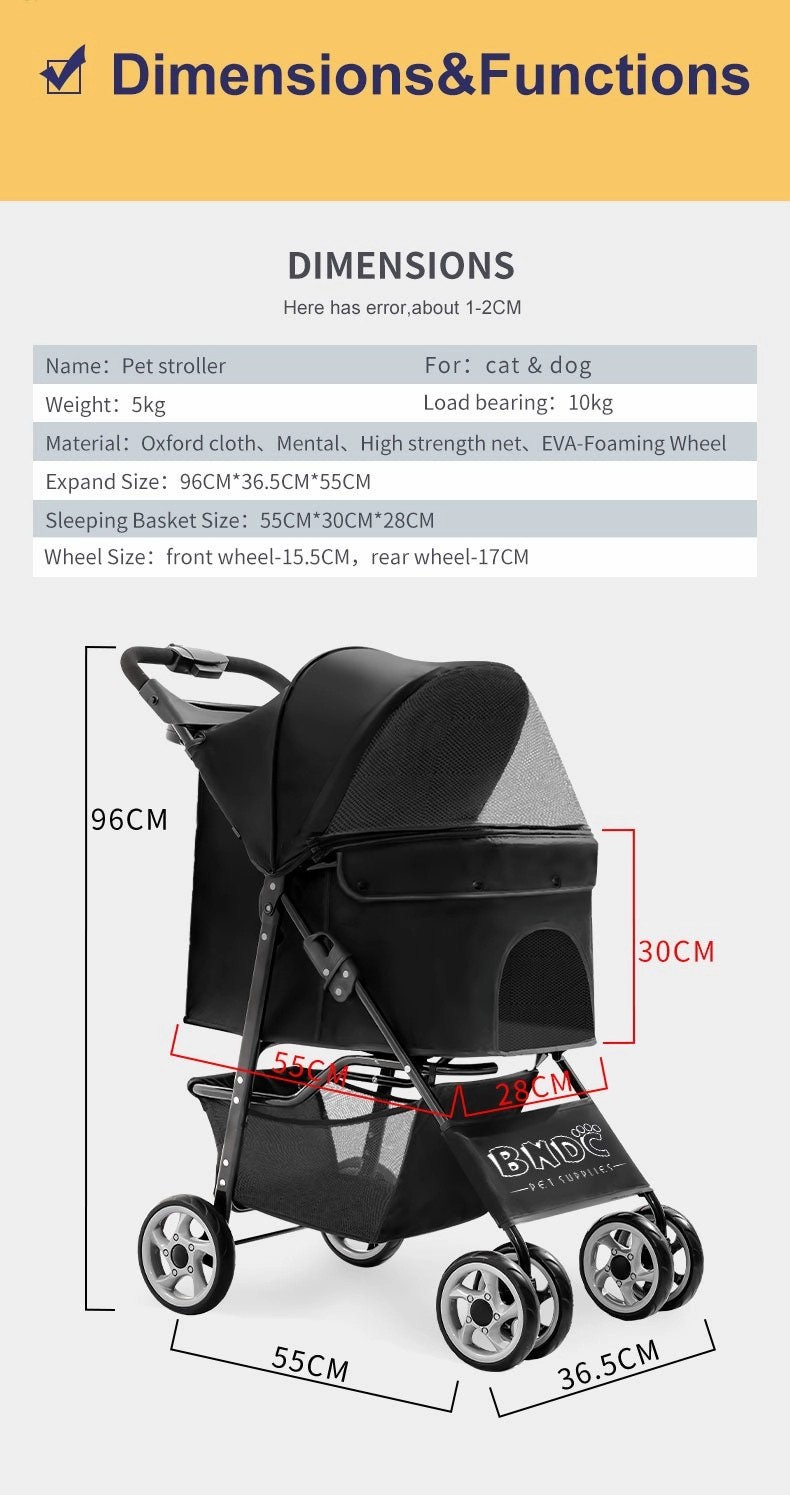 BNDC 102 Pram & Stroller For Dogs & Cats (Black)