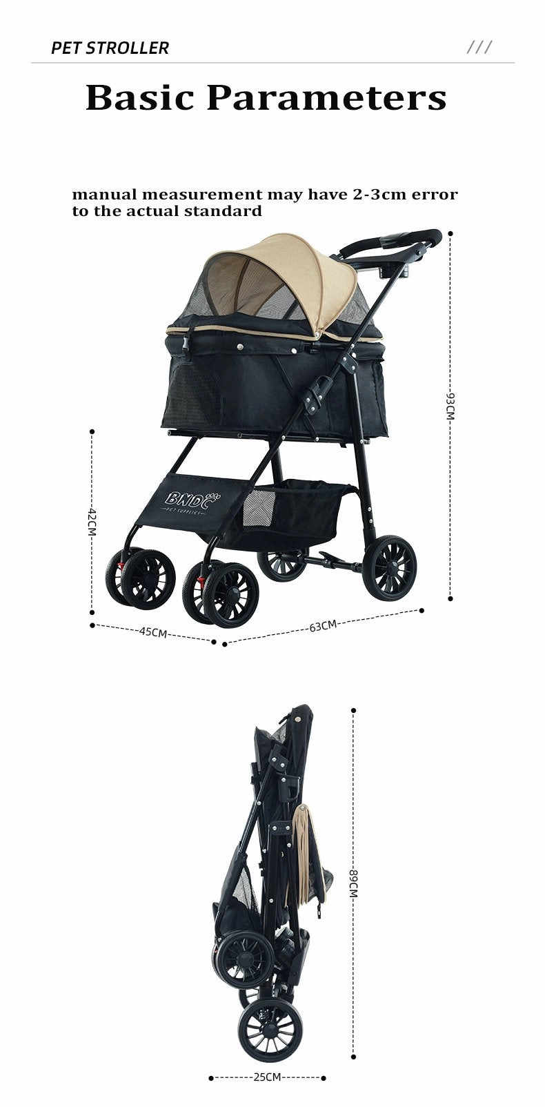 BNDC 102 Pram & Stroller For Dogs & Cats (Khaki)