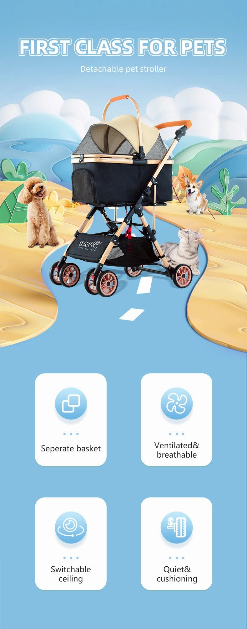 BNDC 103 Pram & Stroller For Dogs & Cats (Mint Green)