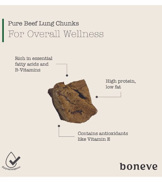 Boneve Earthmade Free-Range Grass-Fed Beef Lung Chunks Air-Dried Dog Treats