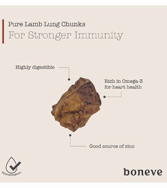 Boneve Earthmade Free-Range Grass-Fed Lamb Lung Chunks Air-Dried Dog Treats