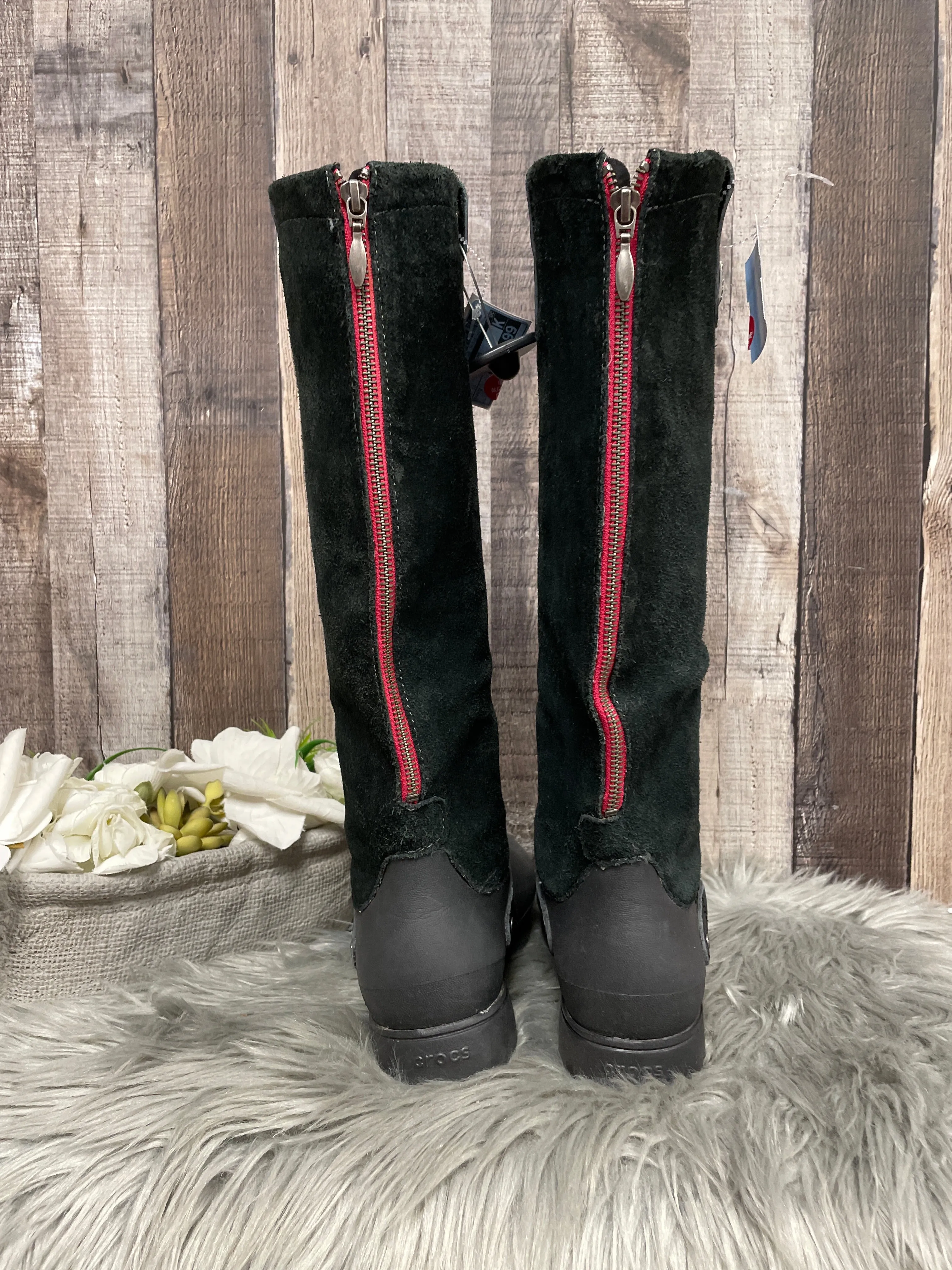 Boots Knee Flats By Crocs In Black, Size: 7 crocs