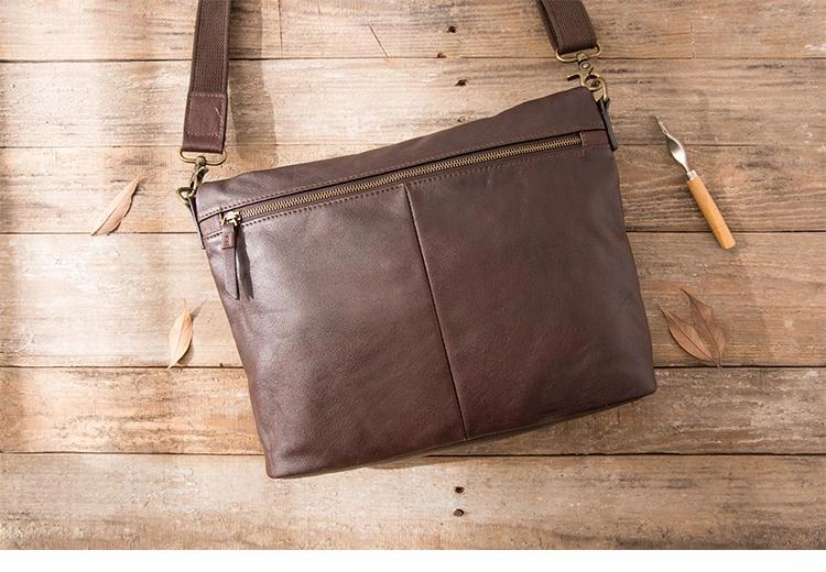 Brown Cool Leather Mens 11 inches Side Bags Messenger Bags Khaki Leather Courier Bag for Men