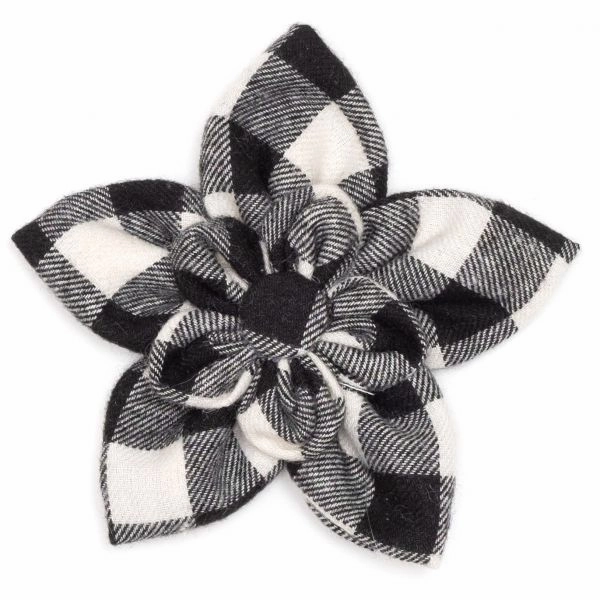 Buffalo Check Dog Collar Flower Black/Off White dog collar accessory,collar decor
