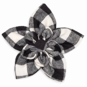 Buffalo Check Dog Collar Flower Black/Off White dog collar accessory,collar decor