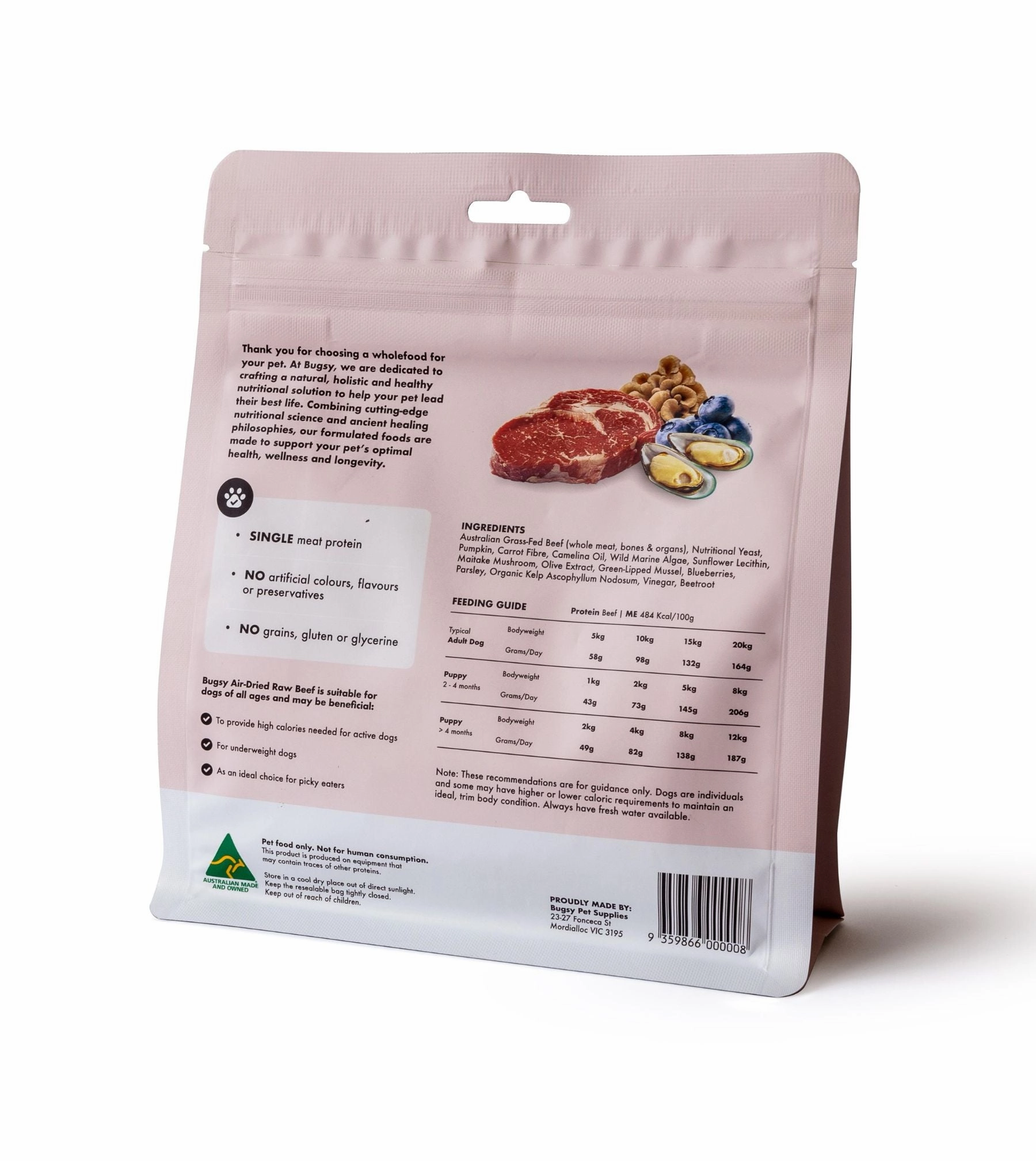 Bugsy Gently Air Dried Complete & Balanced Raw Dog Food (Beef)