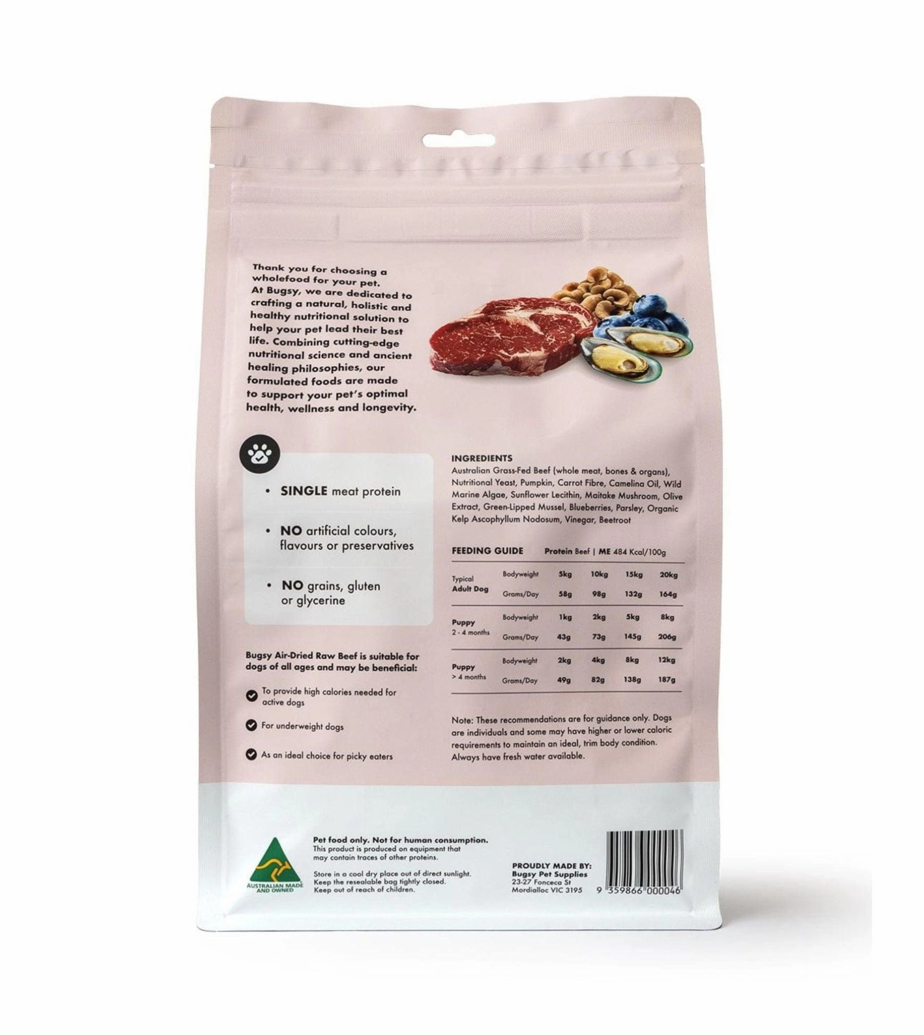 Bugsy Gently Air Dried Complete & Balanced Raw Dog Food (Beef)