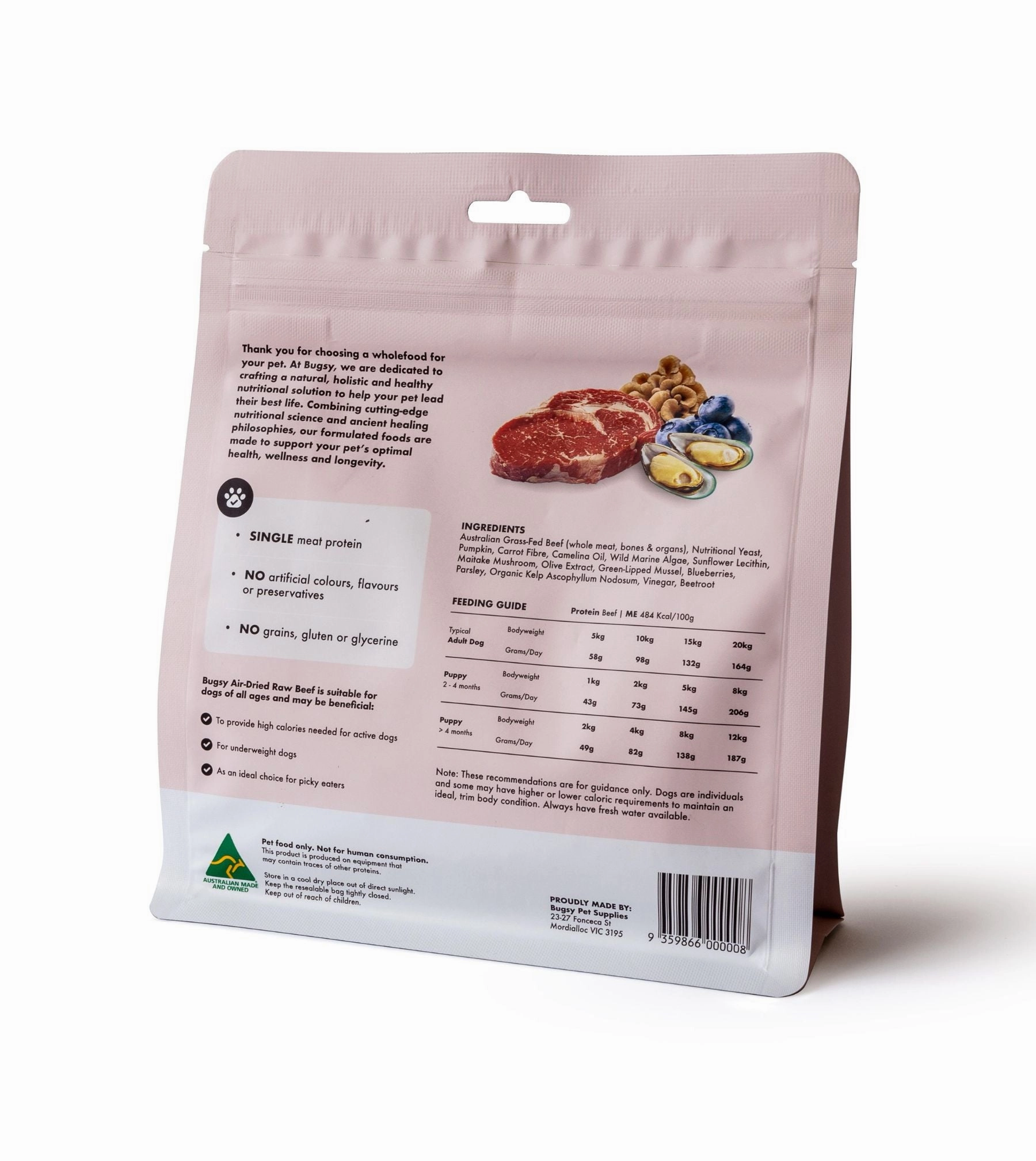 Bugsy Gently Air Dried Complete & Balanced Raw Dog Food (Beef)