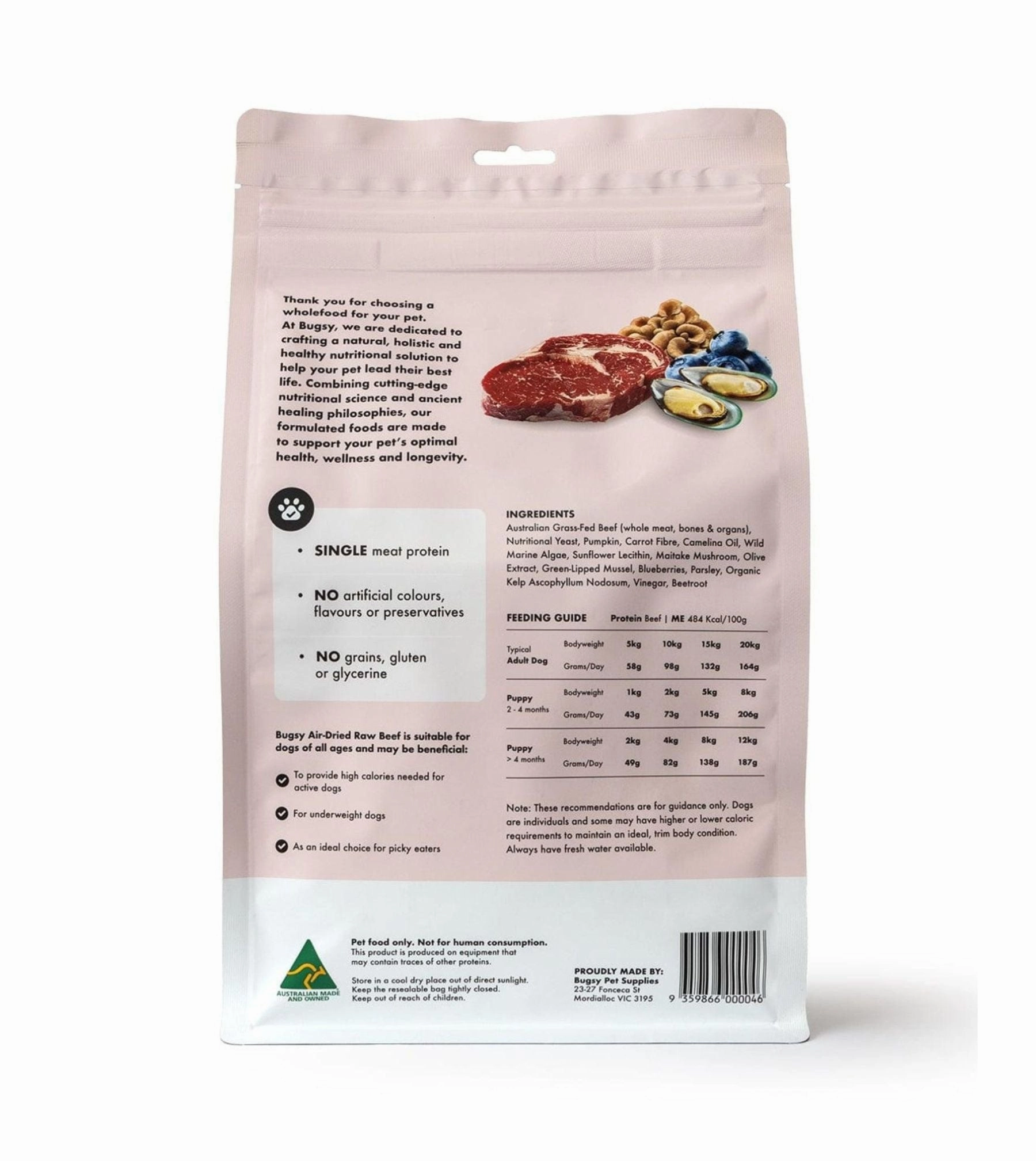 Bugsy Gently Air Dried Complete & Balanced Raw Dog Food (Beef)