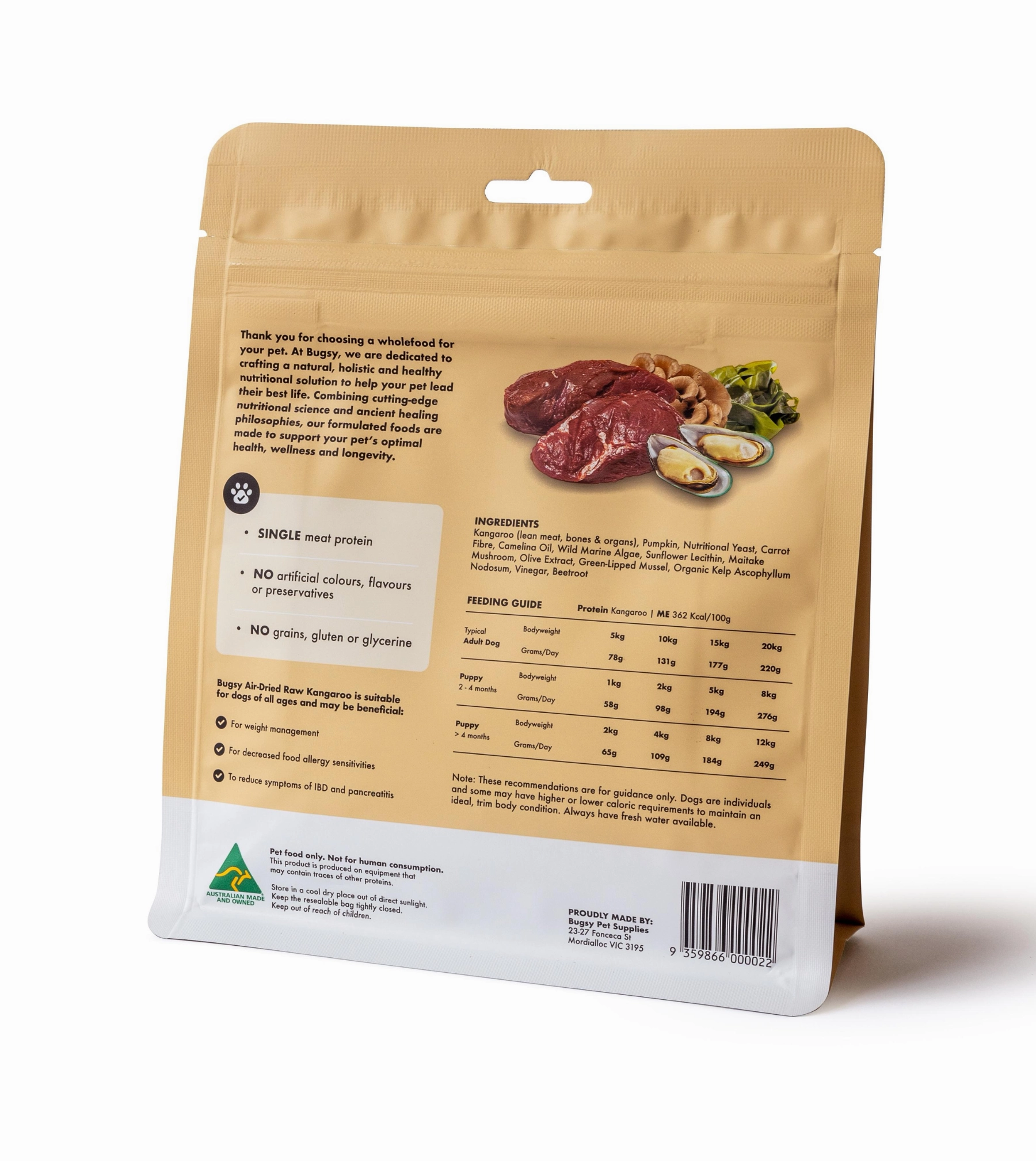Bugsy Gently Air Dried Complete & Balanced Raw Dog Food (Kangaroo)