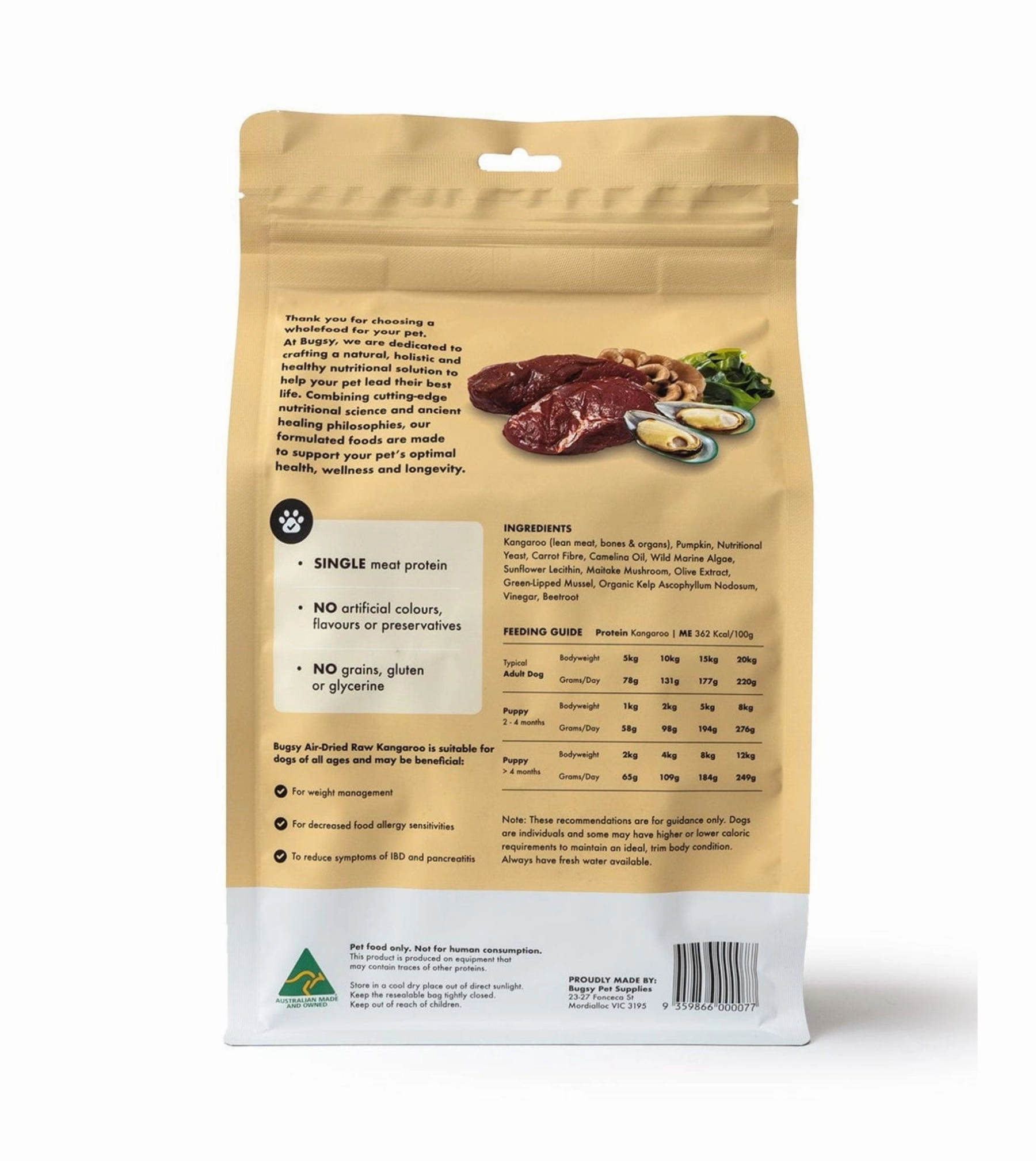 Bugsy Gently Air Dried Complete & Balanced Raw Dog Food (Kangaroo)