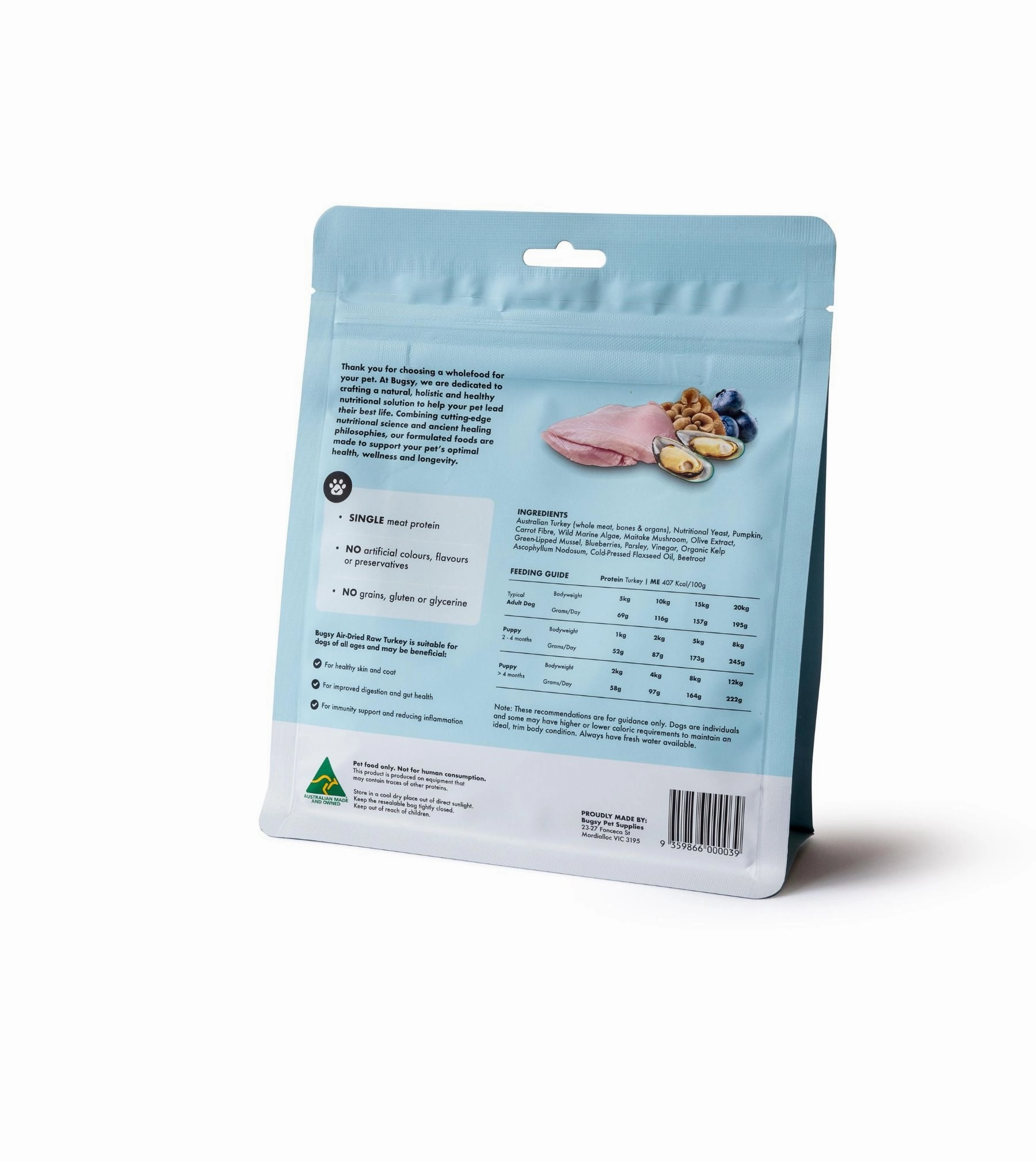 Bugsy Gently Air Dried Complete & Balanced Raw Dog Food (Turkey)