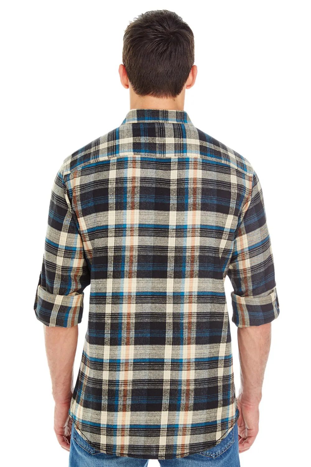 Burnside Mens Flannel Long Sleeve Button Down Shirt w/ Double Pockets - Dark Khaki