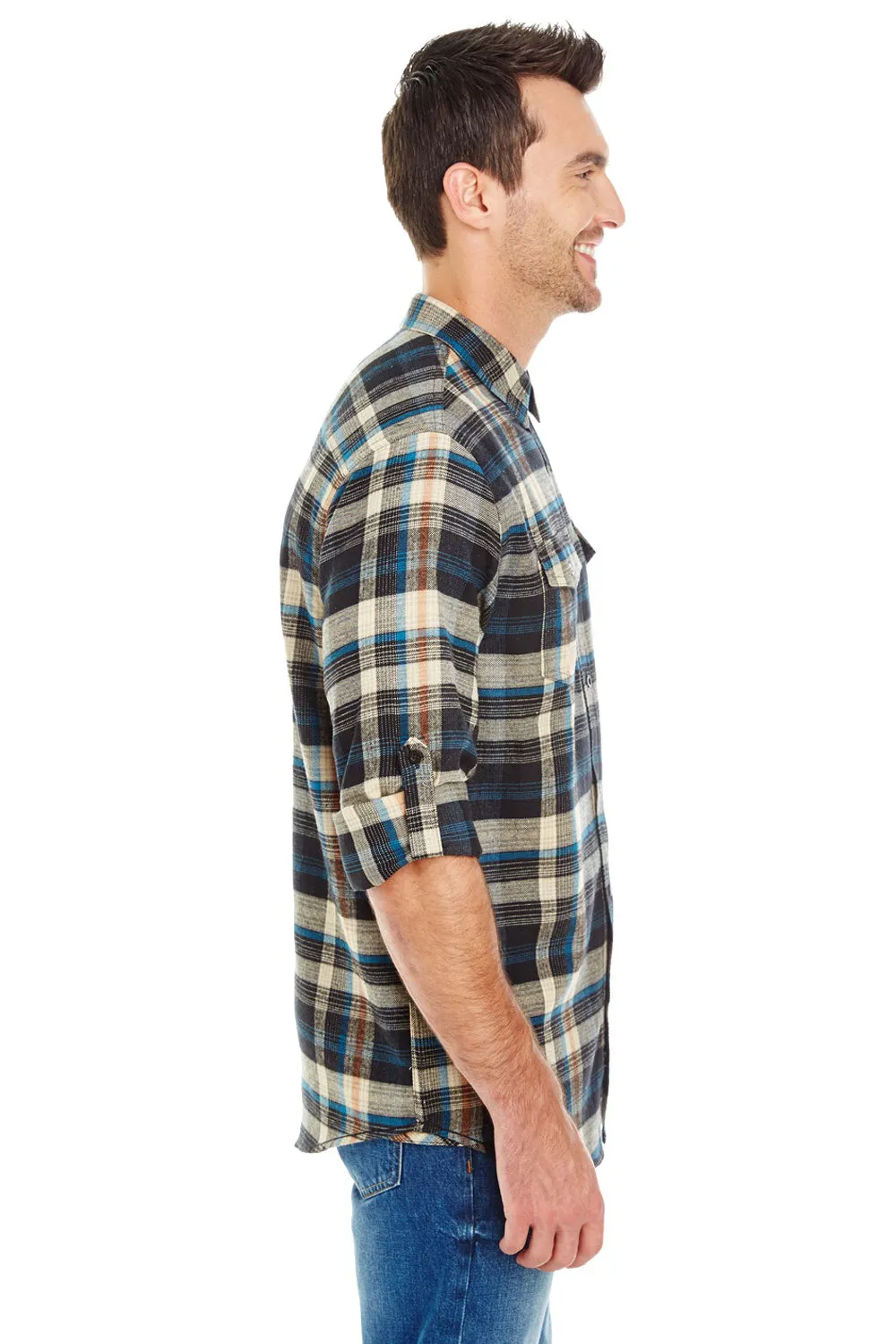 Burnside Mens Flannel Long Sleeve Button Down Shirt w/ Double Pockets - Dark Khaki