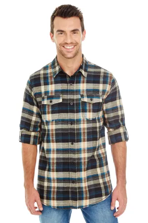 Burnside Mens Flannel Long Sleeve Button Down Shirt w/ Double Pockets - Dark Khaki