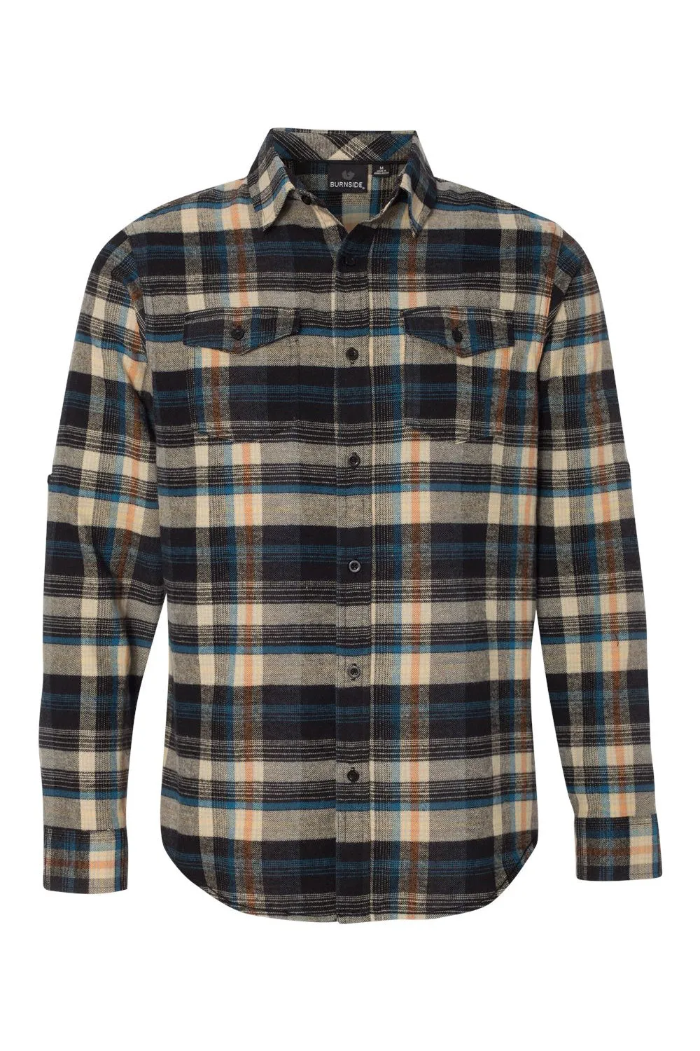 Burnside Mens Flannel Long Sleeve Button Down Shirt w/ Double Pockets - Dark Khaki