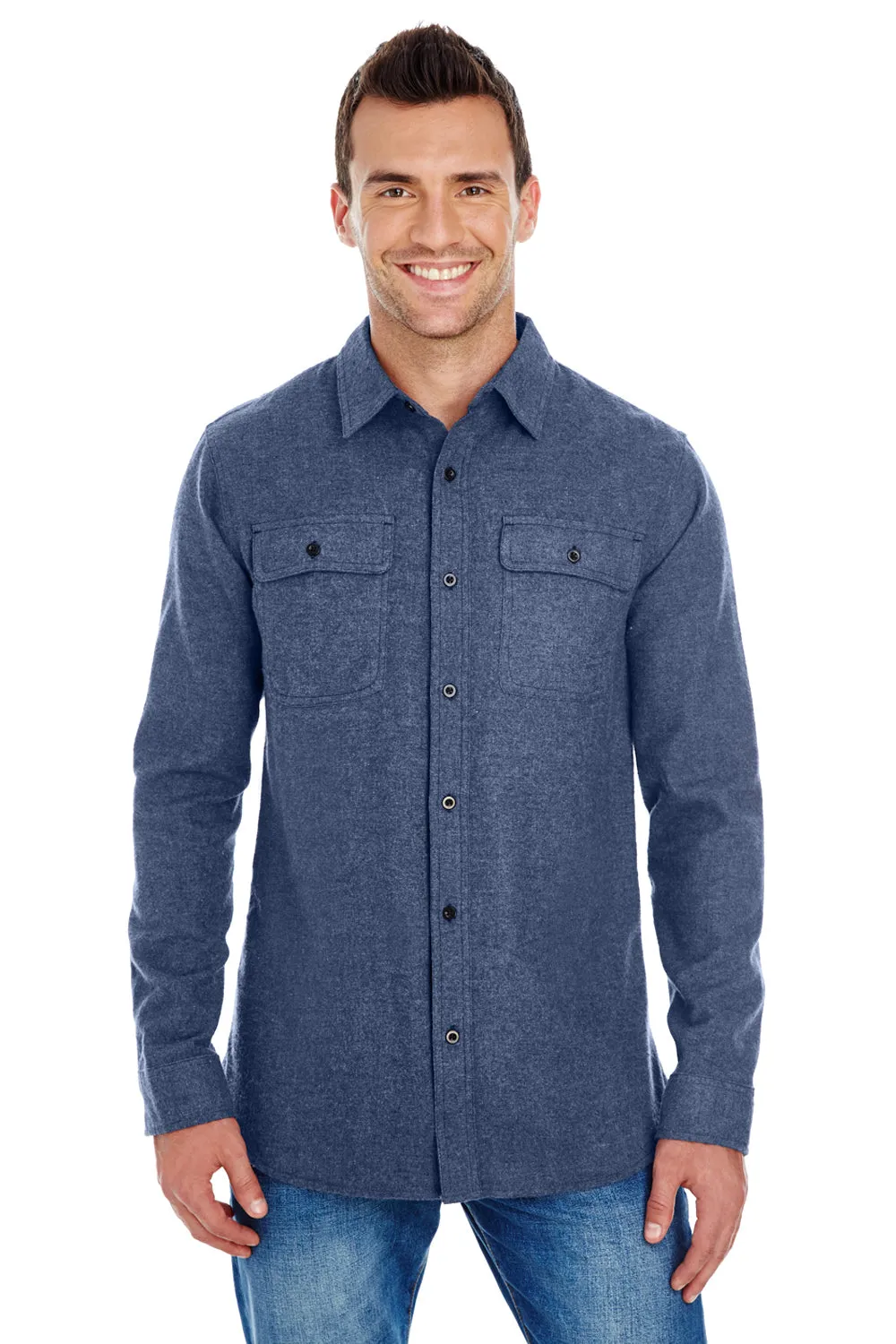 Burnside Mens Flannel Long Sleeve Button Down Shirt w/ Double Pockets - Denim Blue