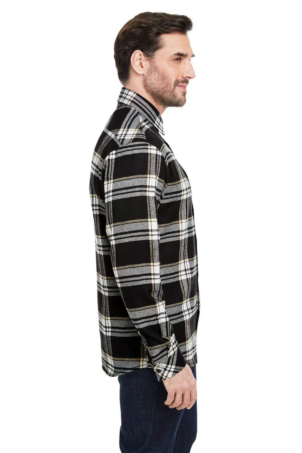 Burnside Mens Flannel Long Sleeve Button Down Shirt w/ Pocket - Black/Ecru