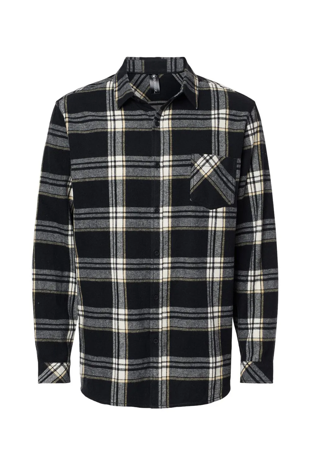 Burnside Mens Flannel Long Sleeve Button Down Shirt w/ Pocket - Black/Ecru
