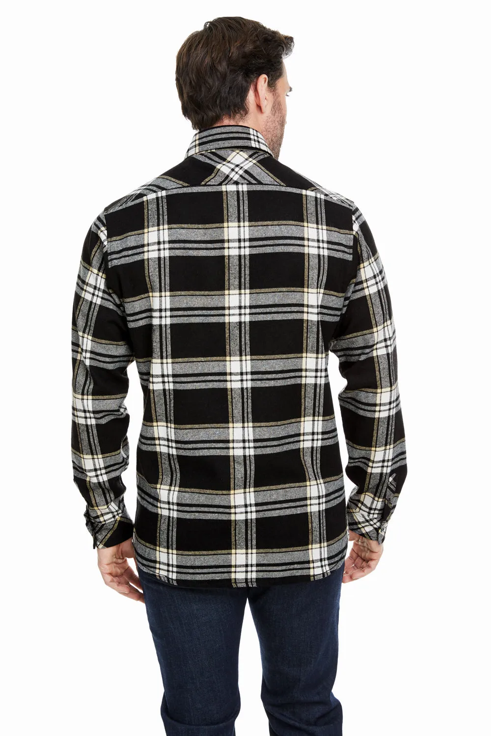 Burnside Mens Flannel Long Sleeve Button Down Shirt w/ Pocket - Black/Ecru